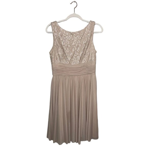 JH Evenings Cocktail Dress Nude Gold Tan Lace Bodice Sleeveless Wedding Size 10 - Picture 2 of 8
